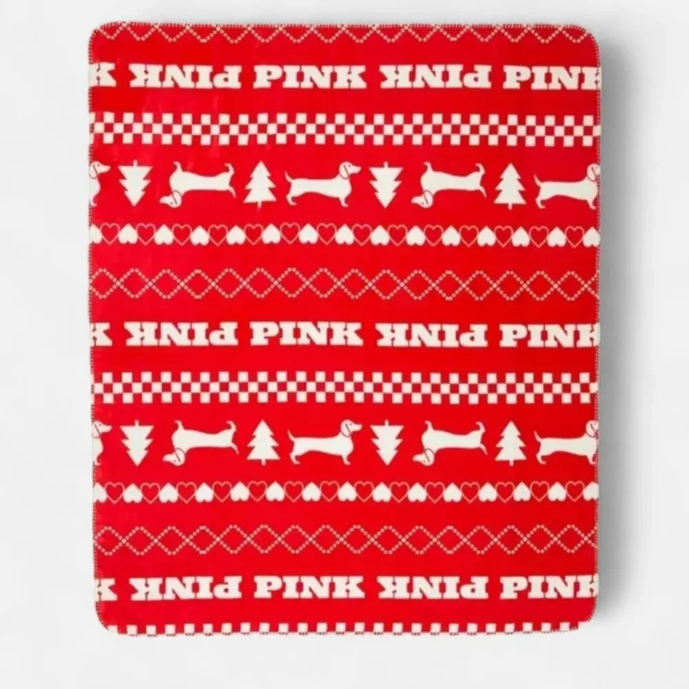 New Victoria's Secret PINK Holiday Fleece Blanket Red Pepper Fair Aisle DEASTOCK